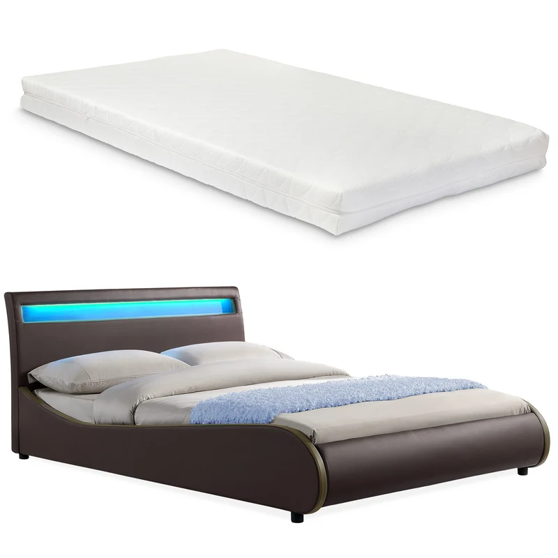 CORIUM LED Kunstlederbett Valencia mit Matratze (140/180x200) in 7 Farben