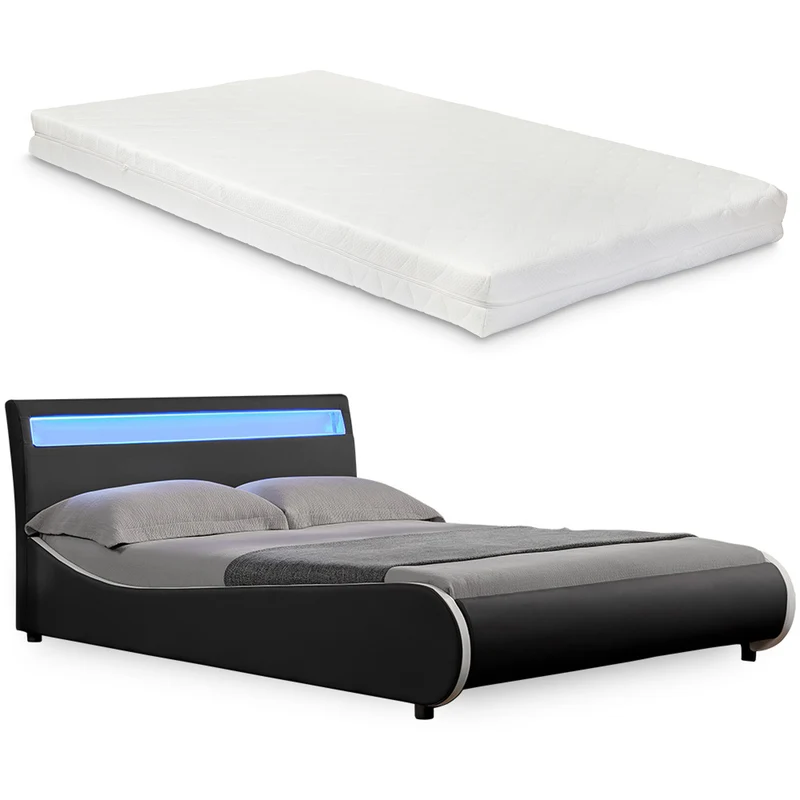 CORIUM LED Kunstlederbett Valencia mit Matratze (140/180x200) in 7 Farben