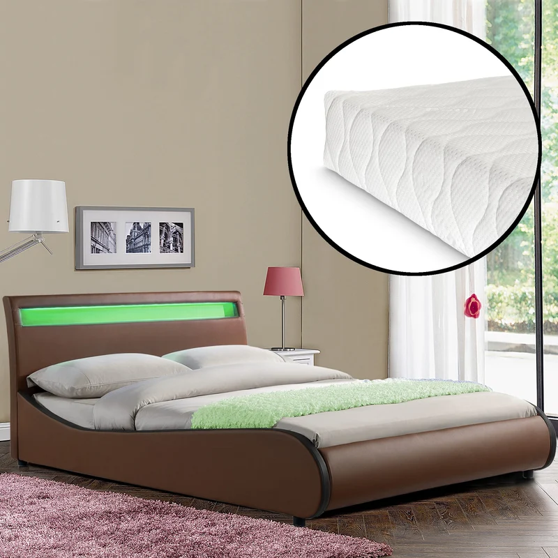 CORIUM LED Kunstlederbett Valencia mit Matratze (140/180x200) in 7 Farben