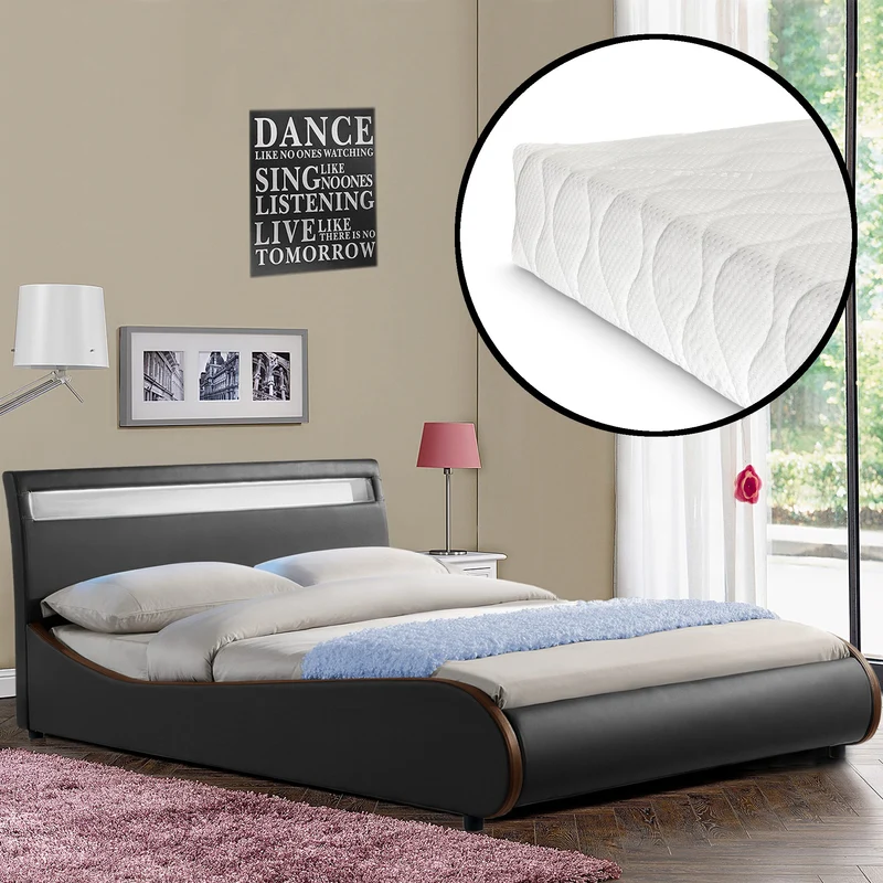 CORIUM LED Kunstlederbett Valencia mit Matratze (140/180x200) in 7 Farben