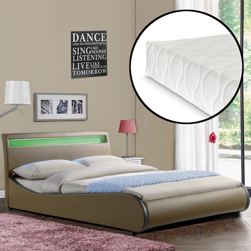 CORIUM LED Kunstlederbett Valencia mit Matratze (140/180x200) in 7 Farben