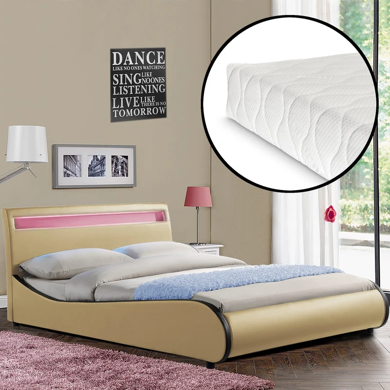 CORIUM LED Kunstlederbett Valencia mit Matratze (140/180x200) in 7 Farben