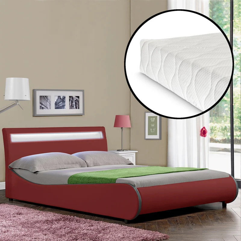 CORIUM LED Kunstlederbett Valencia mit Matratze (140/180x200) in 7 Farben