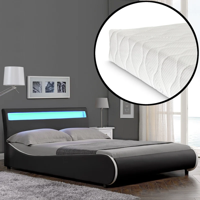 CORIUM LED Kunstlederbett Valencia mit Matratze (140/180x200) in 7 Farben