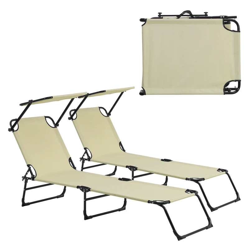 2er Set Sonnenliege Lomeda klappbar mit Dach in versch. Farben [casa.pro]