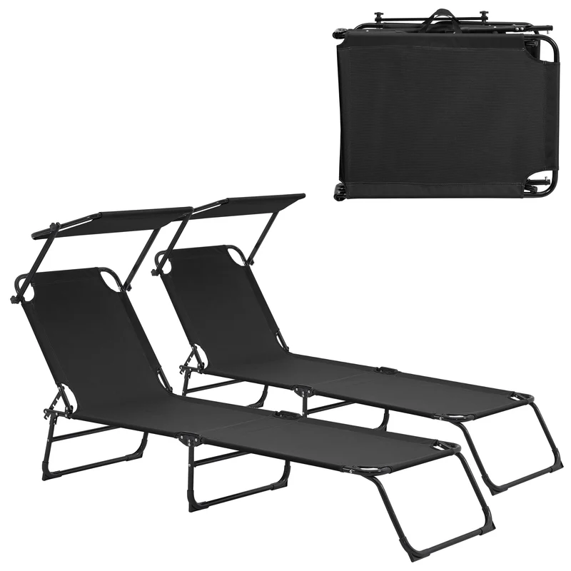 2er Set Sonnenliege Lomeda klappbar mit Dach in versch. Farben [casa.pro]