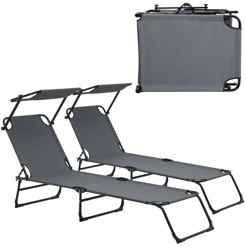 2er Set Sonnenliege Lomeda klappbar mit Dach in versch. Farben [casa.pro]