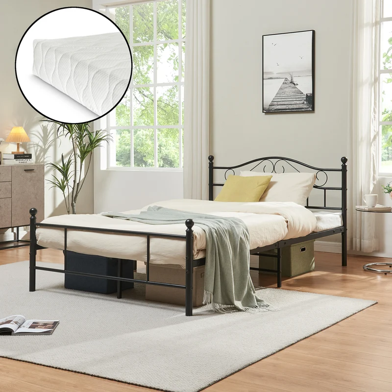 Metallbett Florenz 120x200 cm mit/ohne Kaltschaummatratze versch. Farben [en.casa]