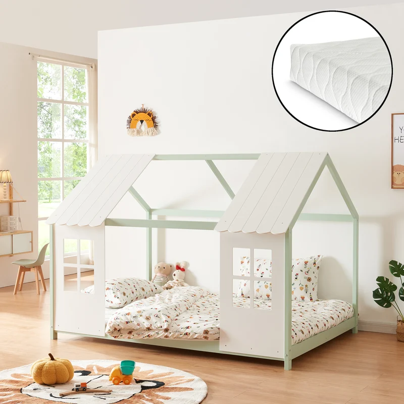 Halboffenes Kinderbett Tostedt mit Matratze [en.casa]