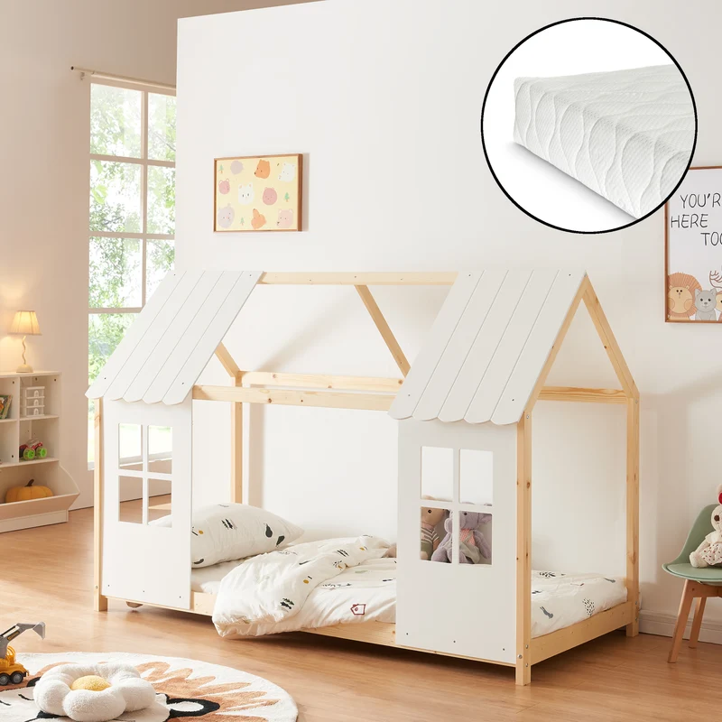 Halboffenes Kinderbett Tostedt mit Matratze [en.casa]