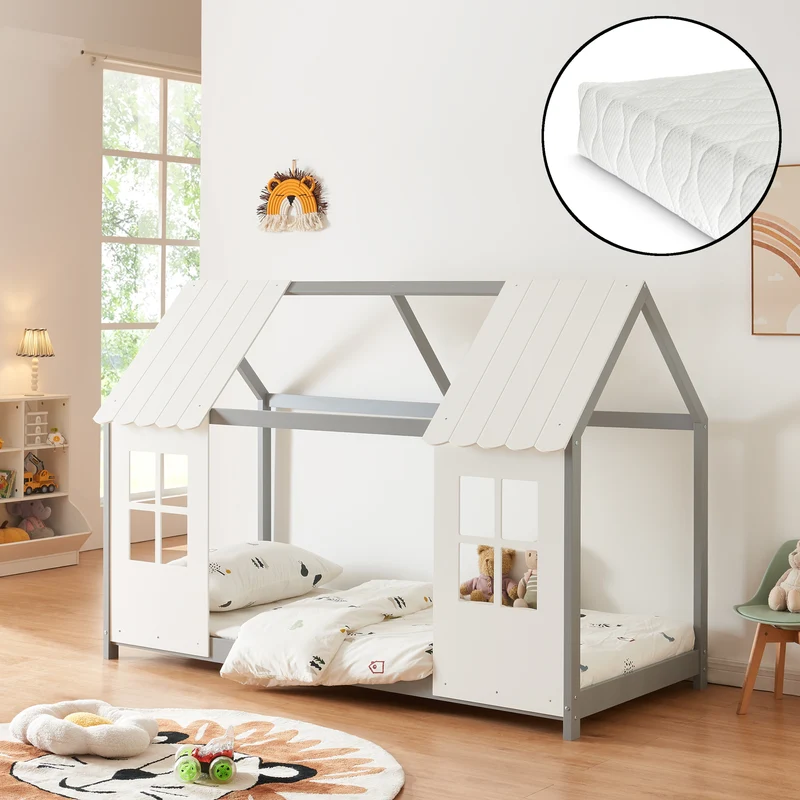 Halboffenes Kinderbett Tostedt mit Matratze [en.casa]