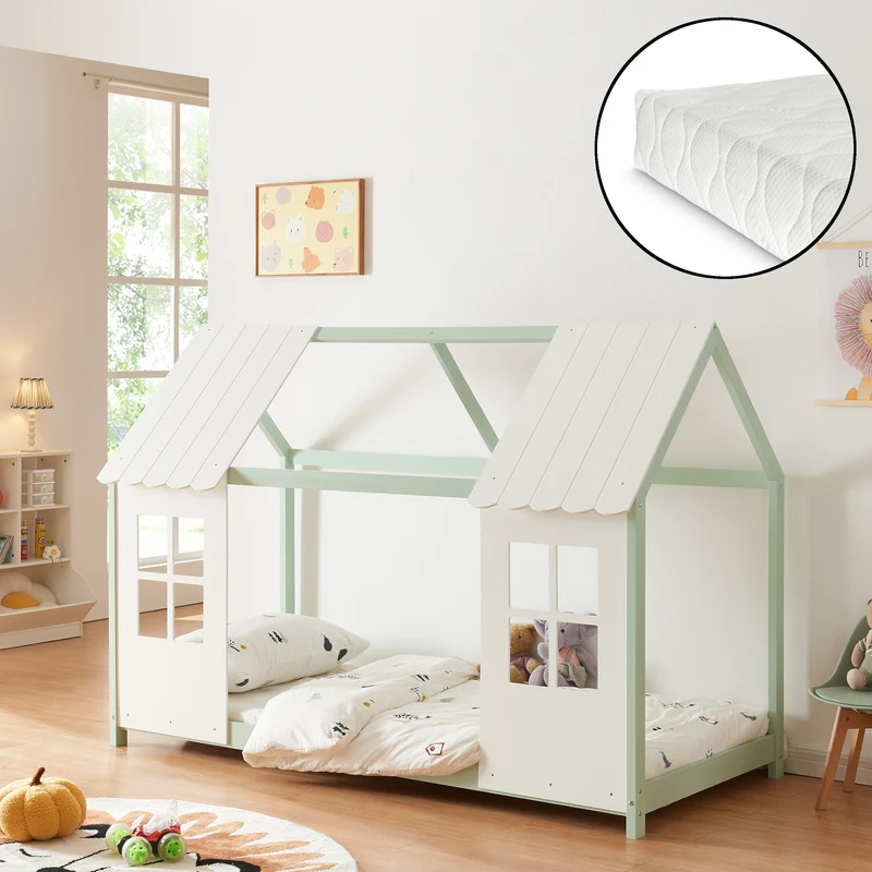 Halboffenes Kinderbett Tostedt mit Matratze [en.casa]