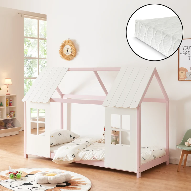 Halboffenes Kinderbett Tostedt mit Matratze [en.casa]