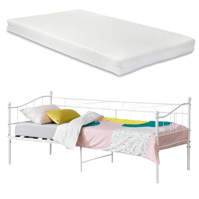 Metallbett Arjeplog 90x200cm mit Matratze versch. Farben en.casa