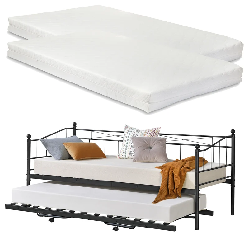 Metallbett Skutskär mit Matratze 90x200cm in versch. Farben en.casa