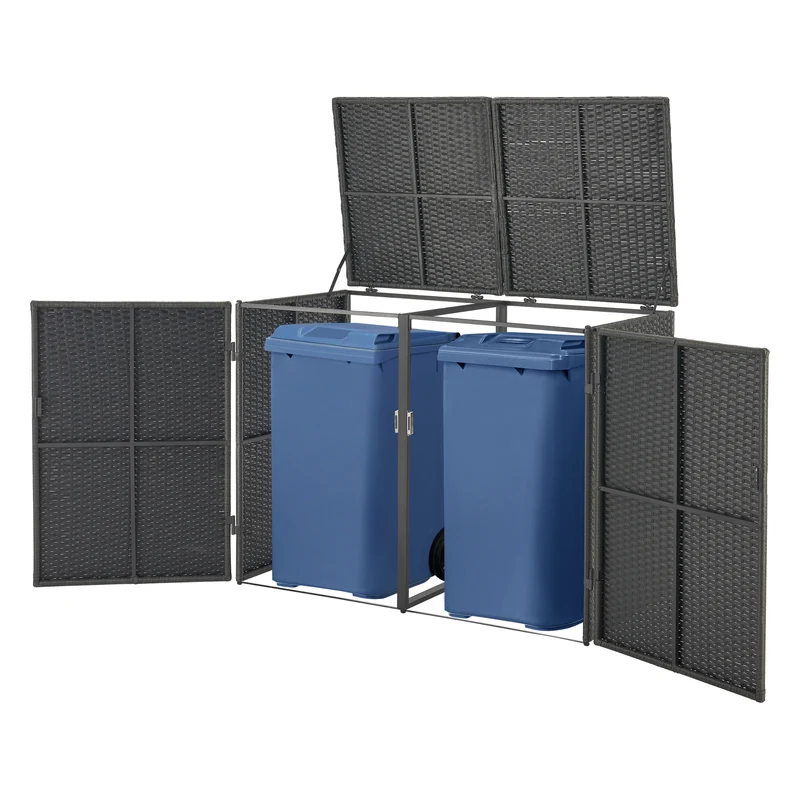 Mülltonnen Verkleidung Widnau für 1/2 Mülltonnen Polyrattan Dunkelgrau [en.casa]