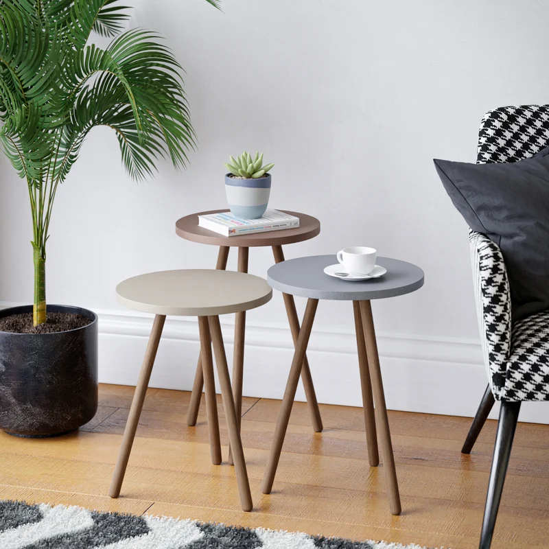 Satztisch Hjørring im 3er Set Rund 49 x Ø34 cm versch. Farben [en.casa]