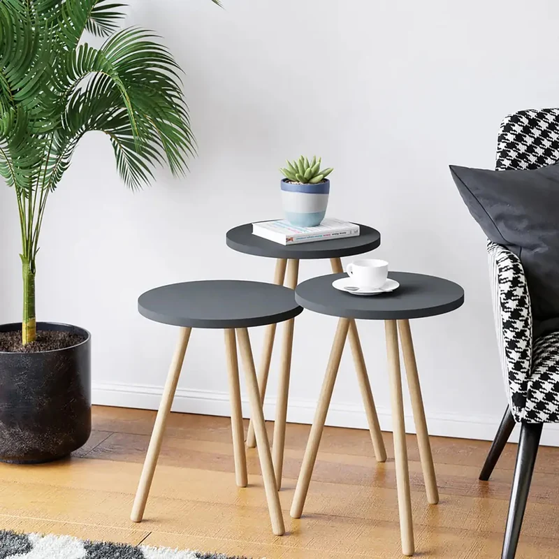 Satztisch Hjørring im 3er Set Rund 49 x Ø34 cm versch. Farben [en.casa]