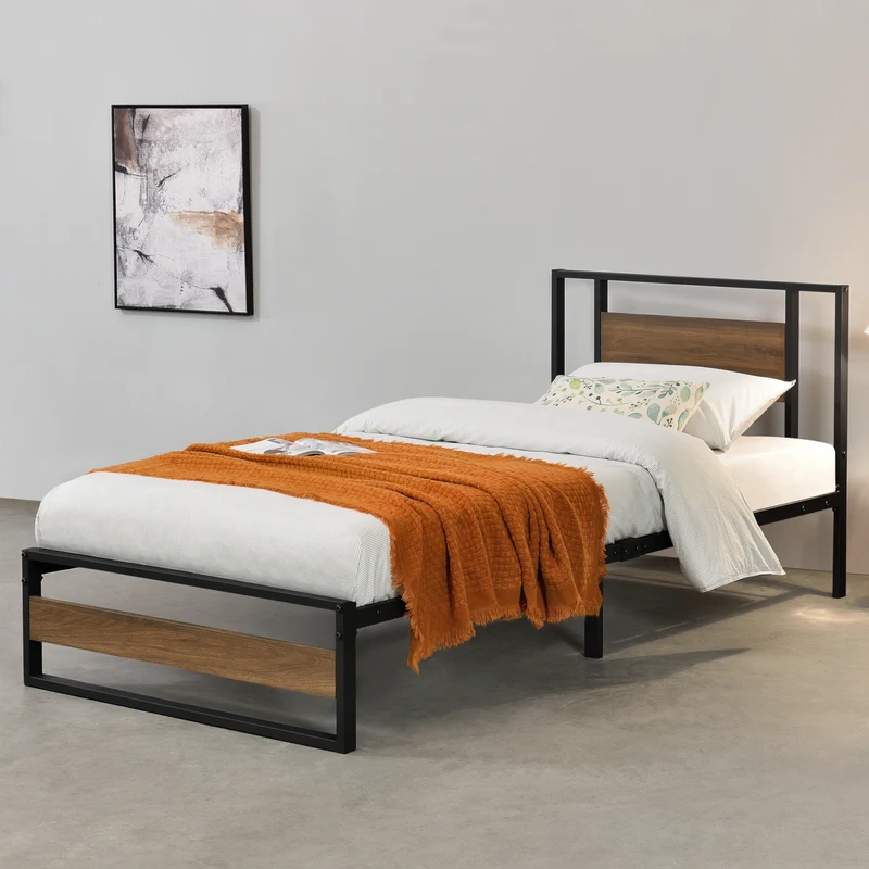 Metallbett Villach in versch. Größen Schwarz Walnuss-Optik [en.casa]