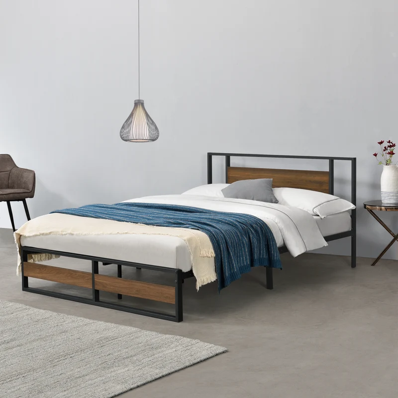Metallbett Villach in versch. Größen Schwarz Walnuss-Optik [en.casa]