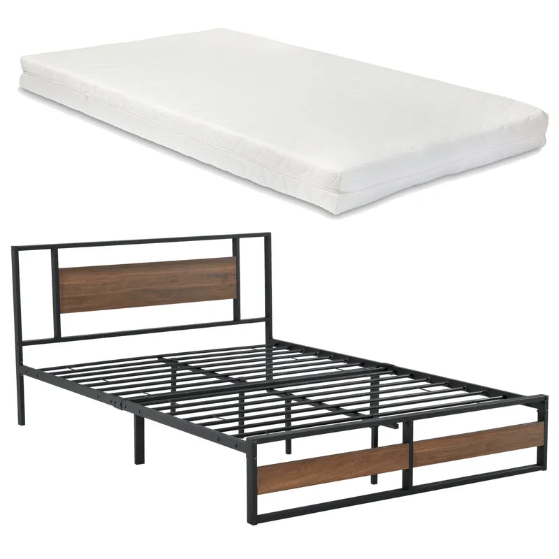 Metallbett Villach mit Matratze in versch. Größen Schwarz Walnuss-Optik [en.casa]