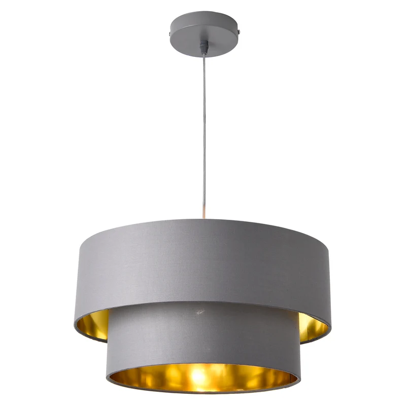 Hängeleuchte Lopar E27 Metall Stoff Grau-Gold lux.pro