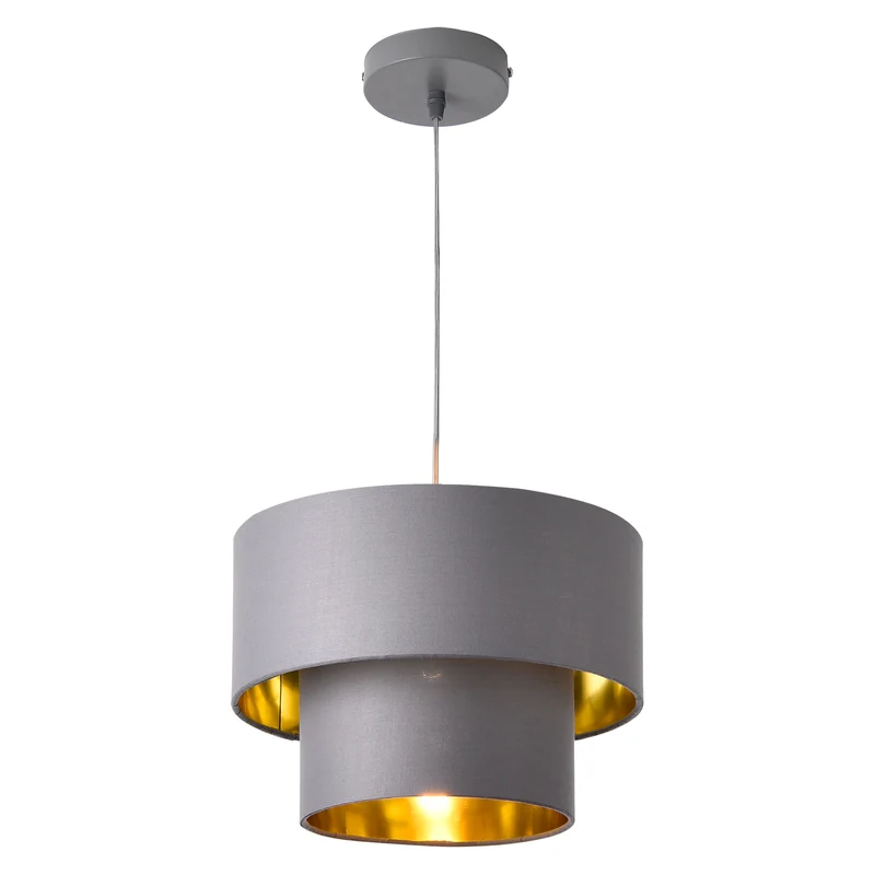 Hängeleuchte Lopar E27 Metall Stoff Grau-Gold lux.pro