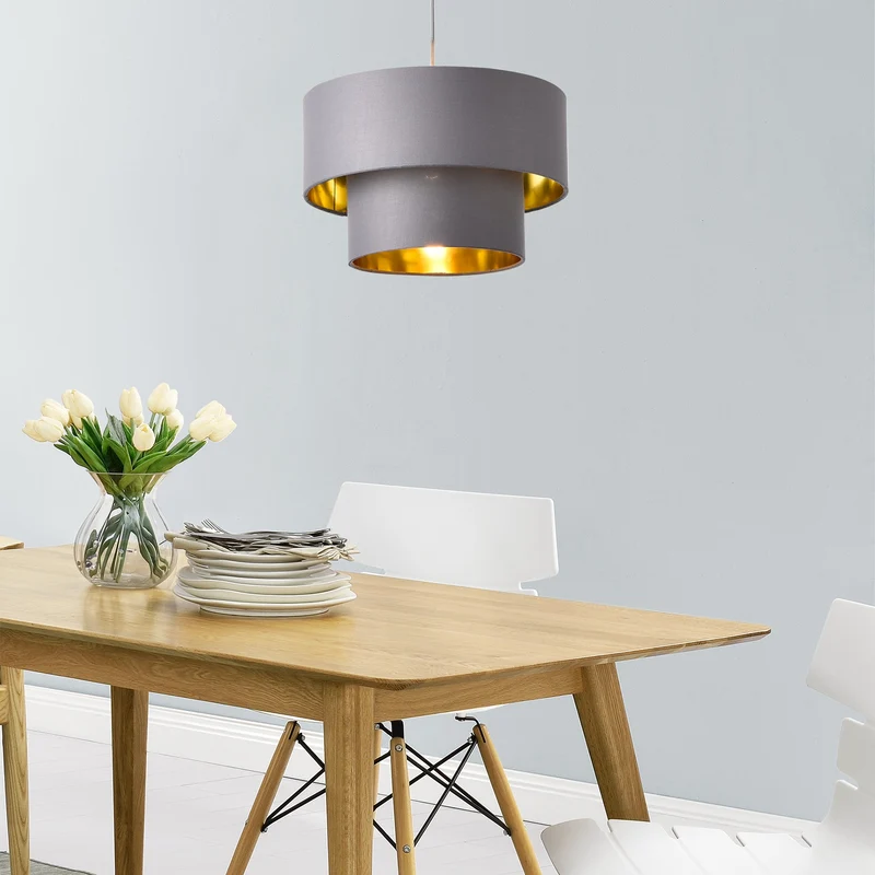 Hängeleuchte Lopar E27 Metall Stoff Grau-Gold lux.pro