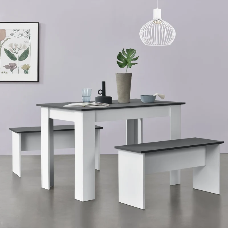 Tisch- und Bank Set 110x70 cm in versch. Farben en.casa