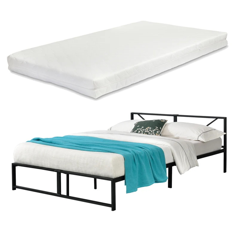 Metallbett Meran mit Matratze Stahl Schwarz [en.casa]
