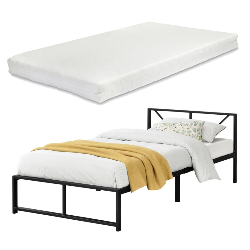 Metallbett Meran mit Matratze Stahl Schwarz [en.casa]