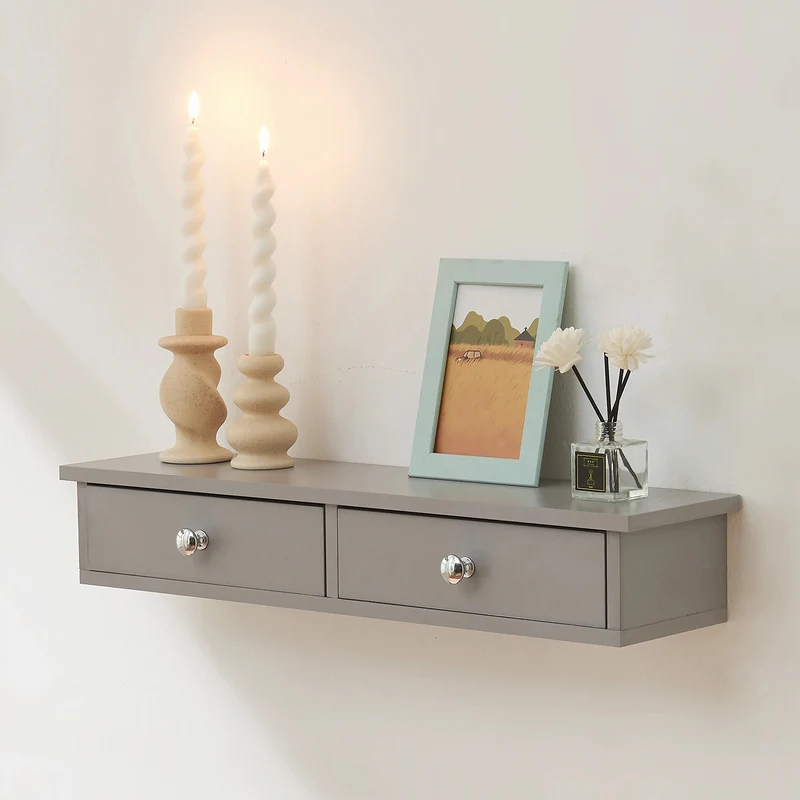 Wandregal Geeste 60x15x10 cm mit 2 Schubladen [en.casa]