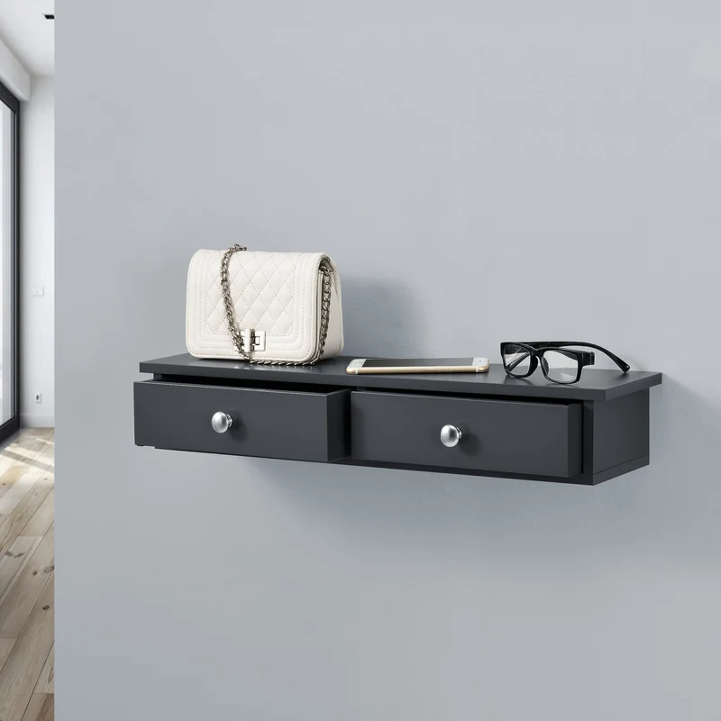 Wandregal Geeste 60x15x10 cm mit 2 Schubladen [en.casa]