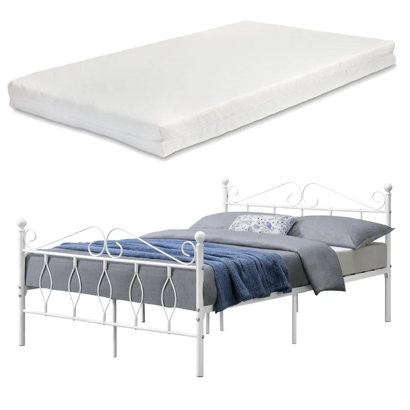 Metallbett Apolda mit Matratze versch. Größen bis 300kg Weiß [en.casa]