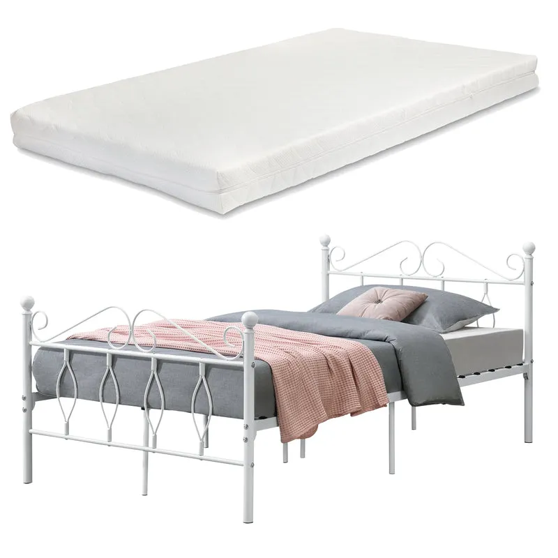 Metallbett Apolda mit Matratze versch. Größen bis 300kg Weiß [en.casa]