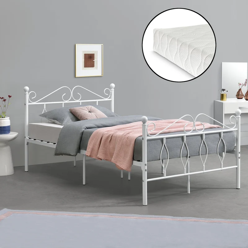 Metallbett Apolda mit Matratze versch. Größen bis 300kg Weiß [en.casa]