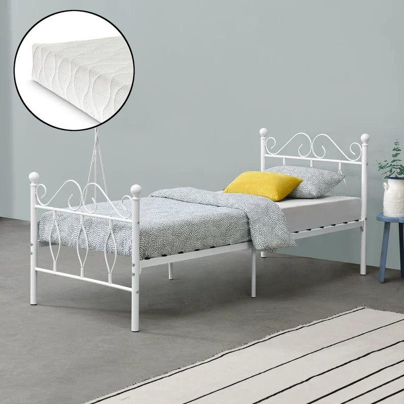 Metallbett Apolda mit Matratze versch. Größen bis 300kg Weiß [en.casa]