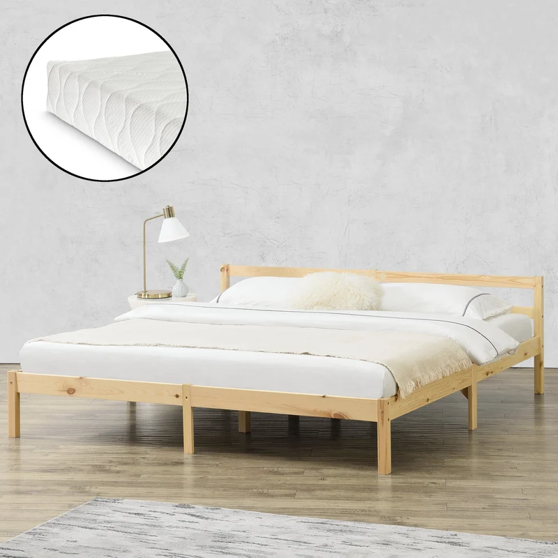 Holzbett Nakkila versch. Farben und Größen mit Kaltschaummatratze en.casa
