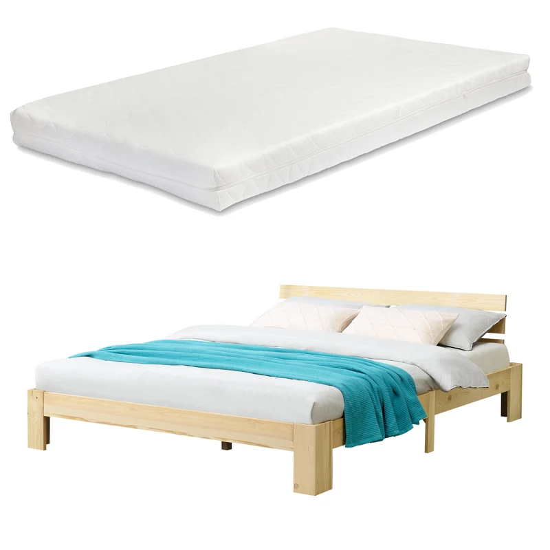 Holzbett Nivala mit Kaltschaummatratze versch. Farben und Größen en.casa