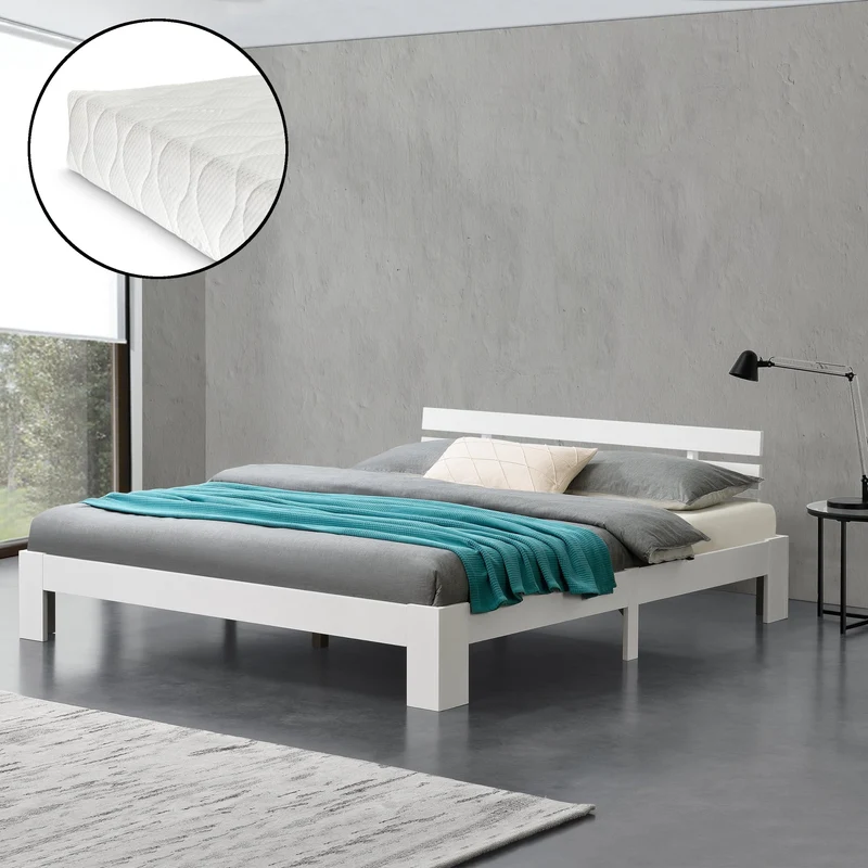 Holzbett Nivala mit Kaltschaummatratze versch. Farben und Größen en.casa