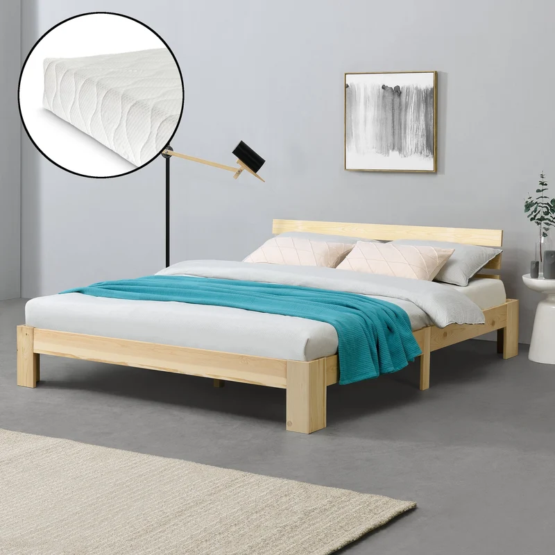 Holzbett Nivala mit Kaltschaummatratze versch. Farben und Größen en.casa