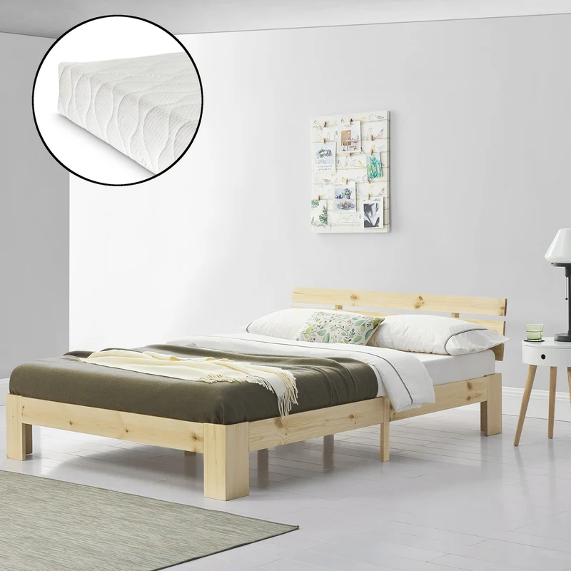 Holzbett Nivala mit Kaltschaummatratze versch. Farben und Größen en.casa