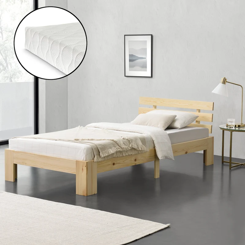 Holzbett Nivala mit Kaltschaummatratze versch. Farben und Größen en.casa