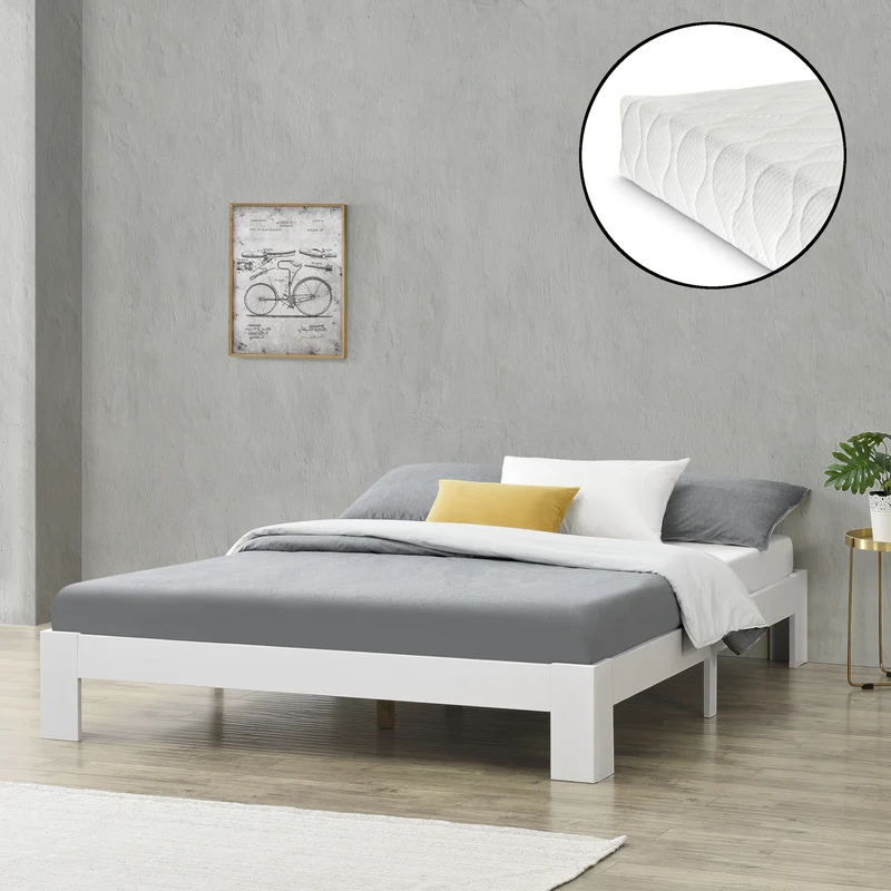 Holzbett Raisio mit Kaltschaummatratze versch. Farben und Größen en.casa