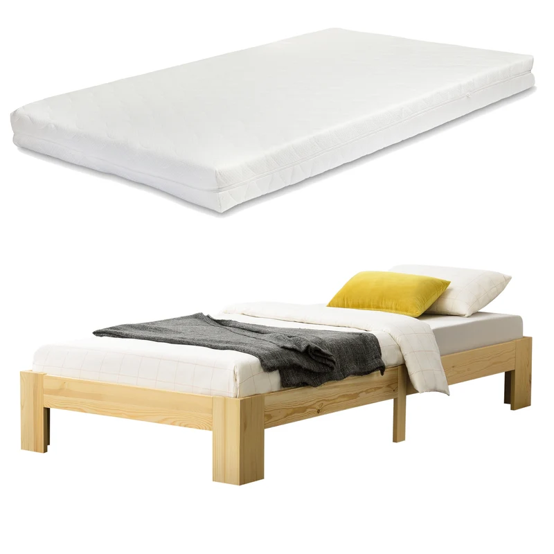 Holzbett Raisio mit Kaltschaummatratze versch. Farben und Größen en.casa