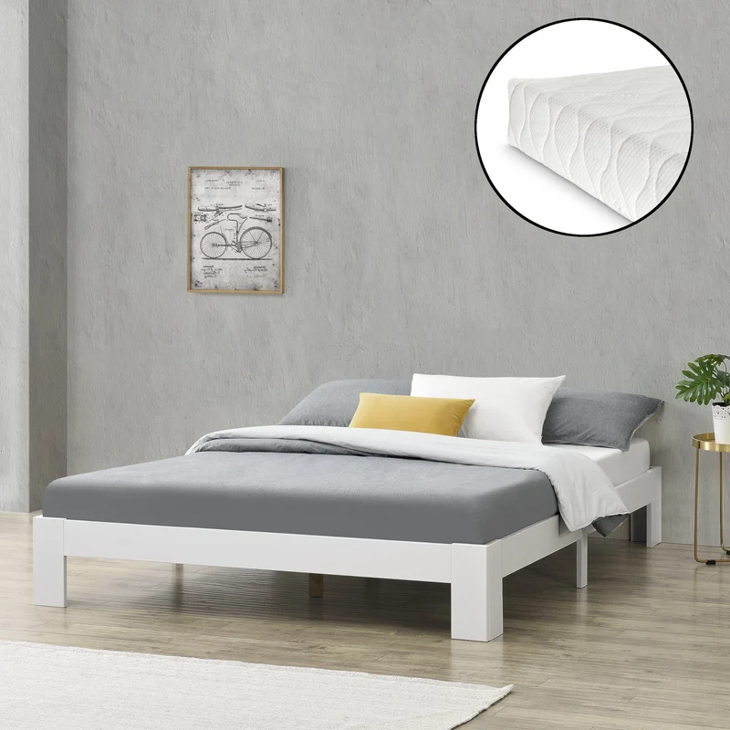 Holzbett Raisio mit Kaltschaummatratze versch. Farben und Größen en.casa