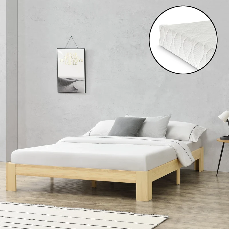 Holzbett Raisio mit Kaltschaummatratze versch. Farben und Größen en.casa