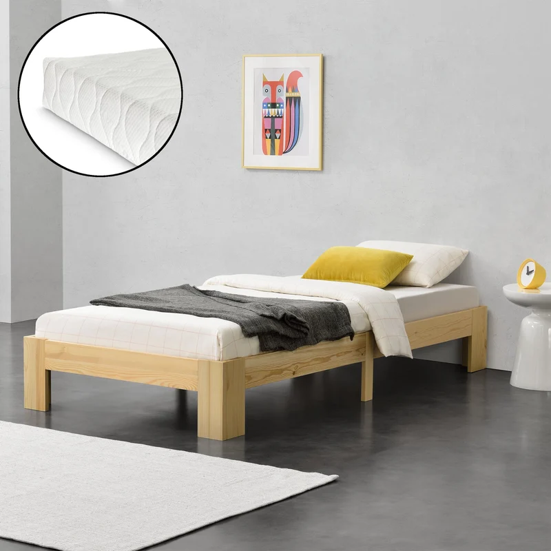Holzbett Raisio mit Kaltschaummatratze versch. Farben und Größen en.casa