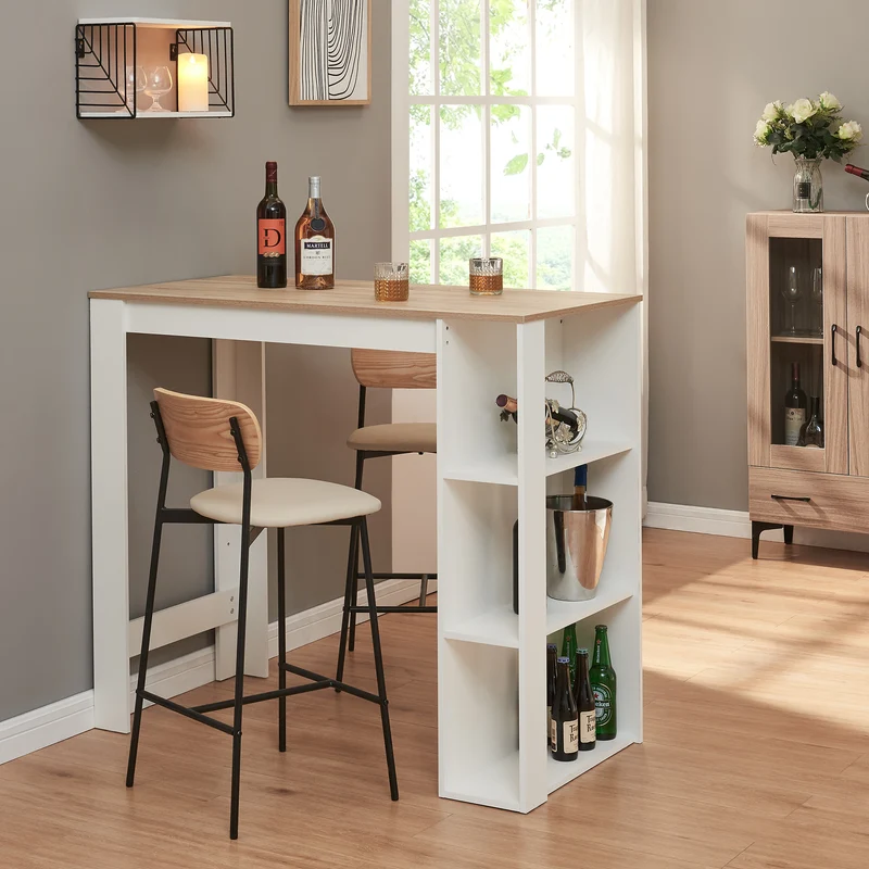 Bartisch Danderyd 120x60x106 cm mit 3 Ablagefächern [en.casa]