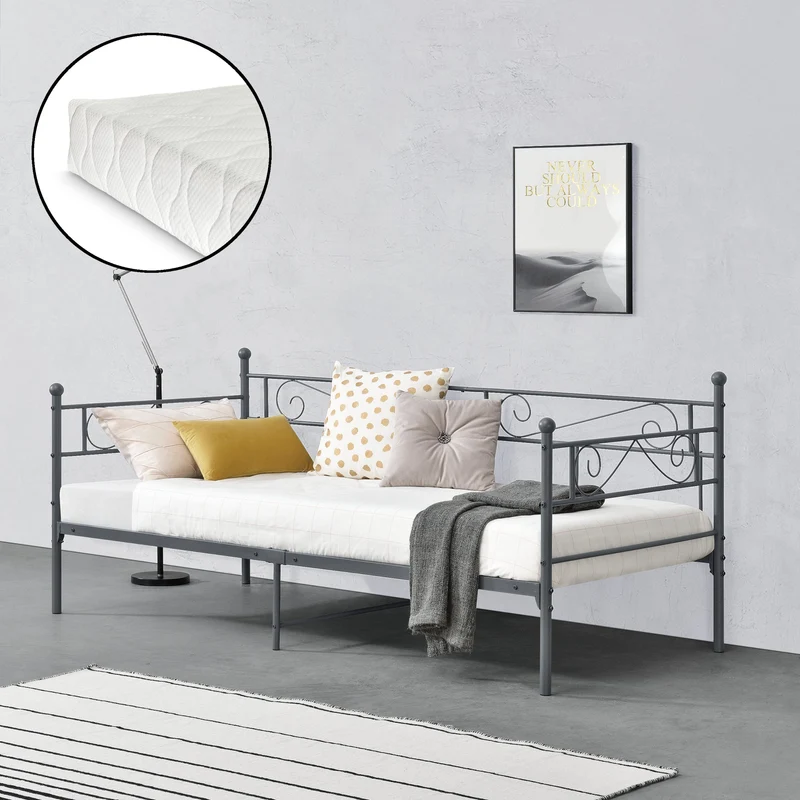 Metallbett Kerava 90x200 cm mit Kaltschaummatratze versch. Farben en.casa